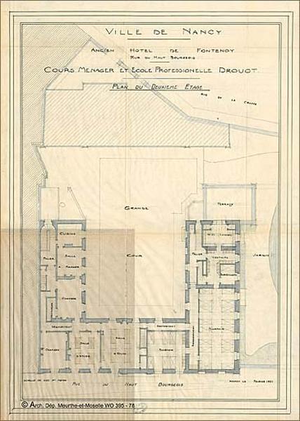 Projet d'aménagement de l'hôtel en école : plan du 2e étage.