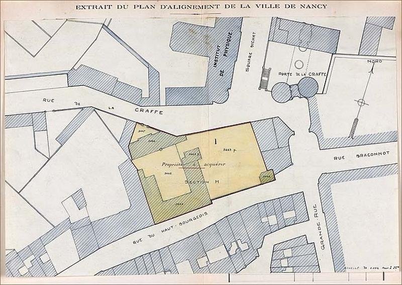 Plan masse de l'hôtel en 1921, extrait du plan d'alignement de la ville.