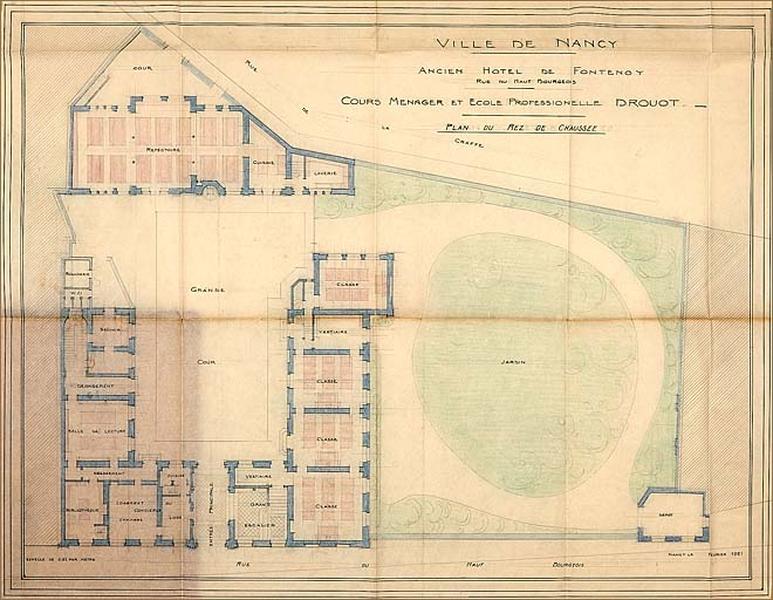 Projet d'aménagement de l'hôtel en école : plan du rez-de-chaussée.