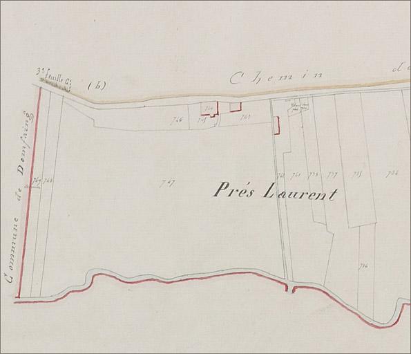 Les Rouges-Eaux, scierie du Pré-Laurent, extrait de plan