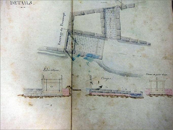 Scierie de Bonrupt, extrait de plan, détail : aménagements de la prise d'eau.