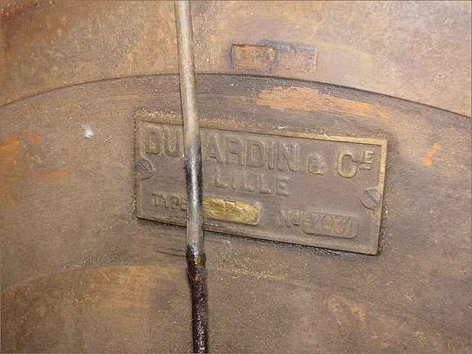 Machine à vapeur Dujardin, plaque signalétique.