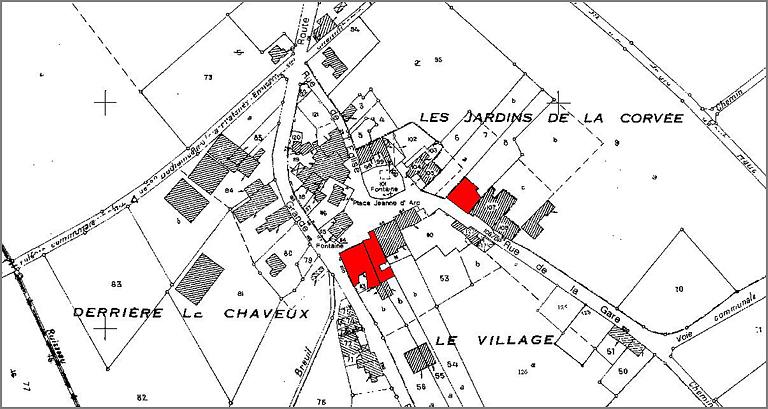 Partie du plan cadastre, digitalisation des parcelles sélectionnées.
