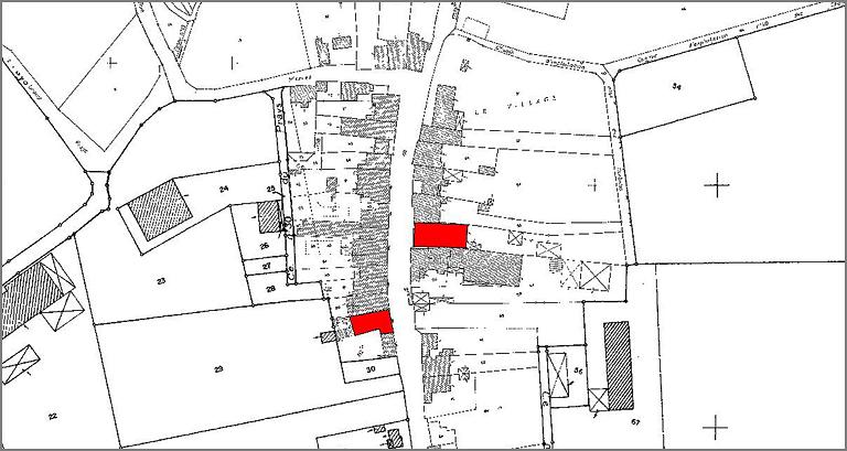 Partie du plan cadastre, digitalisation des parcelles sélectionnées.