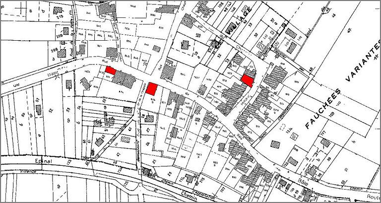 Partie du plan cadastre, digitalisation des parcelles sélectionnées.