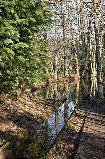 Elévation postérieure des bâtiments, canal d'amenée et réservoir.