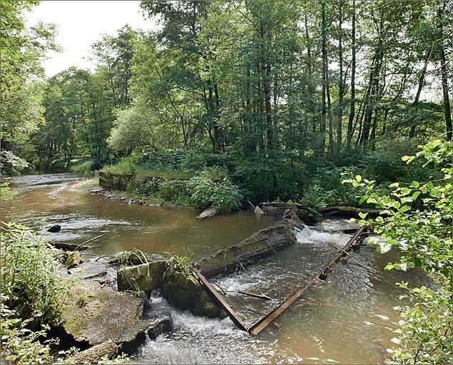 Vanne de flottage et prise d'eau du canal d'alimentation de la scierie sur la Fave.