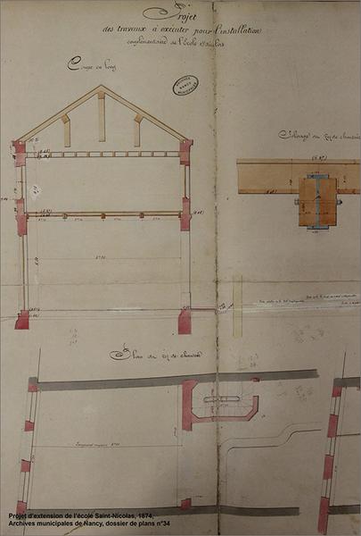Projet de gymase (rue Sainte-Anne) : plan, coupe.