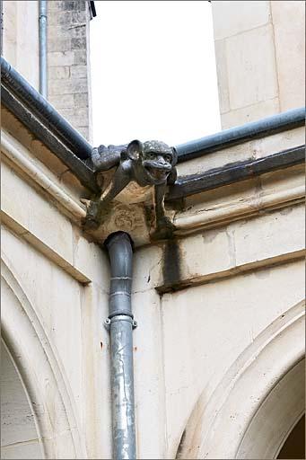 Cloître : angle des galeries Nord et Est, détail d'une gargouille.
