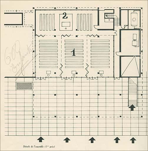 Projet : plans, détail des salles de catéchisme (rez-de-chaussée).