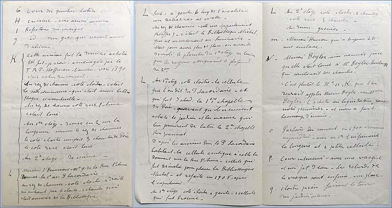 Plan schématique du couvent en 1900, suite de la légende G à Q.