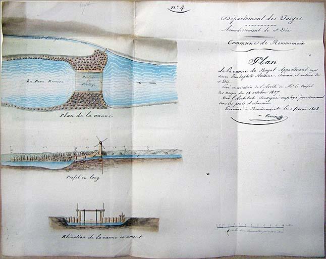 Plan de la vanne de Boyot à Remomeix.