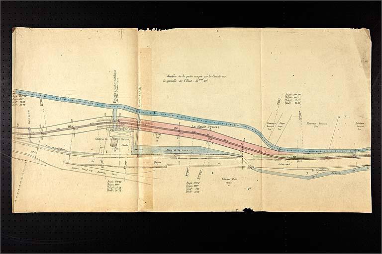 Scierie de la Haute-Creuse, plan d'ensemble avec voie ferrée étroite.