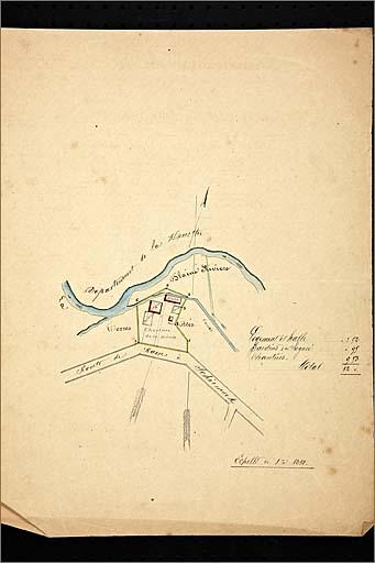 Scierie de Dremonrupt, extrait de plan, vers 1852.