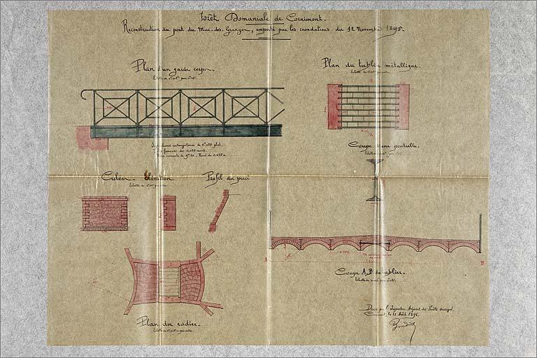 Plan du tablier et des gardes-corps du pont sur le Rouge-Rupt.