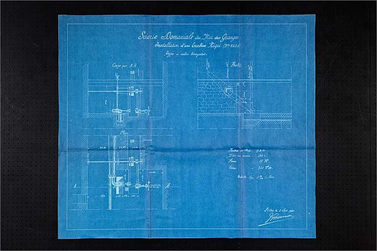 Plan d'installation d'une turbine de type 'Kaplan' par les Ateliers Négri à Saint-Dié.