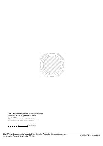 Rez-de-chaussée, ancien réfectoire ; colonnette (CO024), plan de la base.