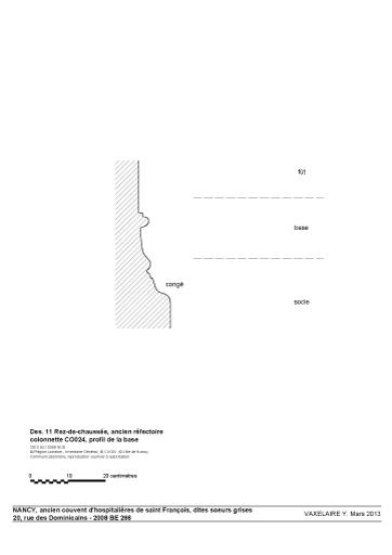 Rez-de-chaussée, ancien réfectoire ; colonnette (CO024), profil de la base.
