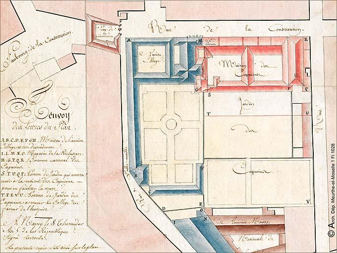 Plan du couvent en 1797 (en rouge).