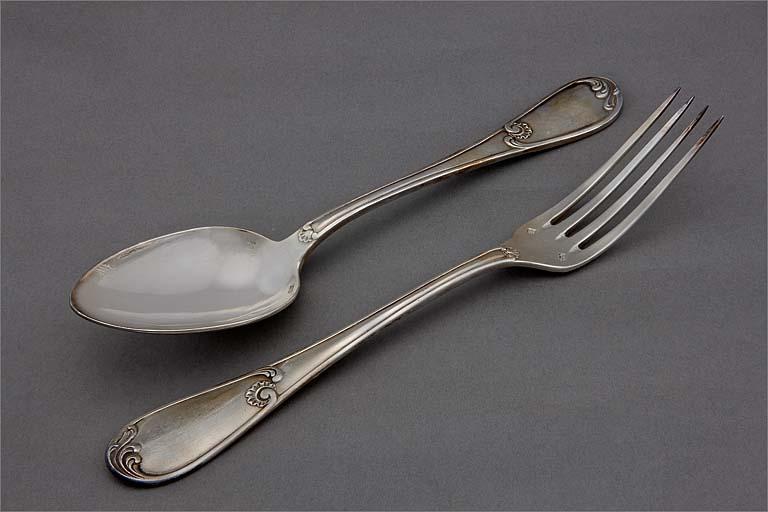 Ménagère n° 3, écrin n° 2, cuillère et fourchette, face.