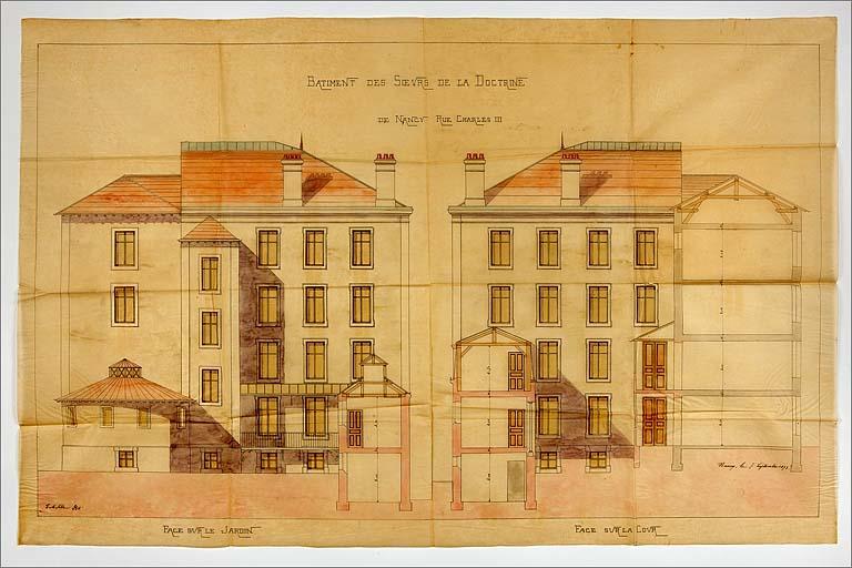Bâtiment C (sur la rue Charles III) : projet, élévations sur cour et sur jardin, ensemble.