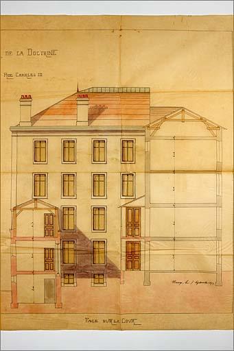 Bâtiment C (sur la rue Charles III) : projet, élévations sur cour et sur jardin, détail (élévation sur cour).