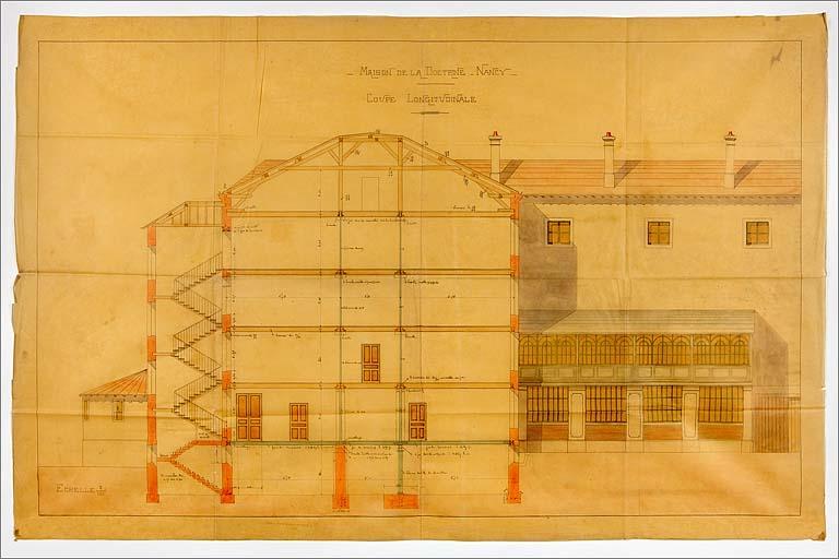 Bâtiment C (sur la rue Charles III) : projet, coupe.
