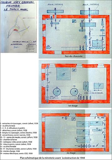 Plan de situation et plan des installations de la minoterie avant la destruction de 1944.