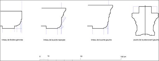Modénature des linteaux des baies et section de poutre.