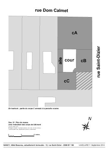 Plan de masse avec indication des corps de bâtiment.
