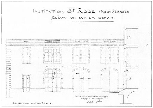 Projet de construction du corps C2, élévation sur la cour.