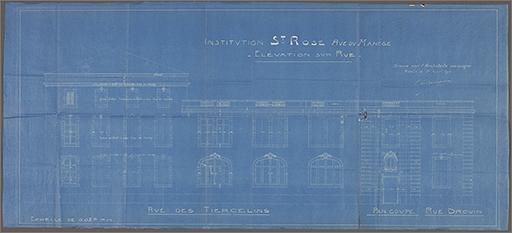 Projet de construction du corps C, élévation sur rue.