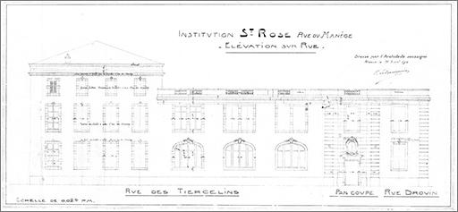 Projet de construction du corps C, élévation sur rue.
