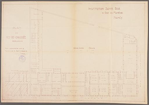Projet d'aménagement des corps A, B, C, plan du rez-de-chaussée.