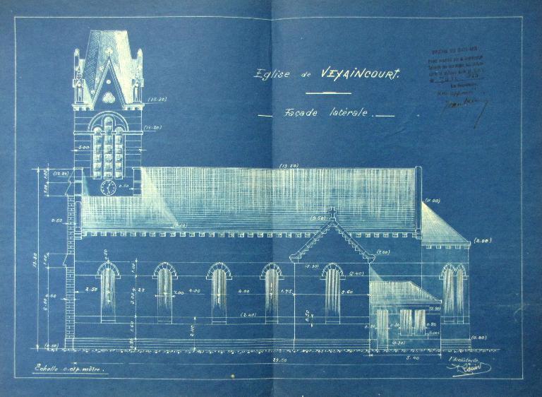 Projet de l'architecte Paul Drouin pour l'église, élévation latérale