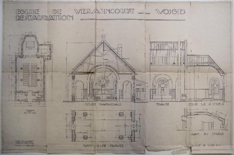 Projet des architectes Ogé et Gilbert pour l'église, coupes