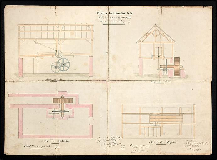 Plan de la scierie à manivelle de Marmonfosse.