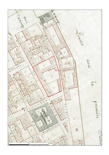 Extrait (annoté) du plan cadastral de 1865.