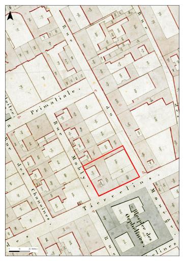 Extrait (annoté) du plan cadastral de 1865.