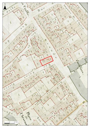 Extrait (annoté) du plan cadastral de 1865.