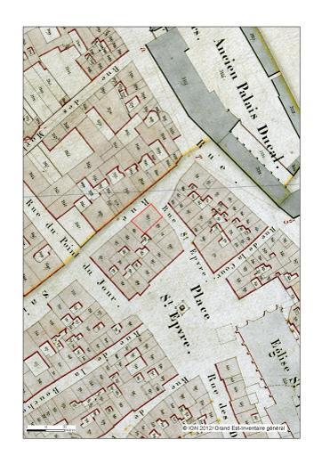 Extrait (annoté) du plan cadastral de 1865.