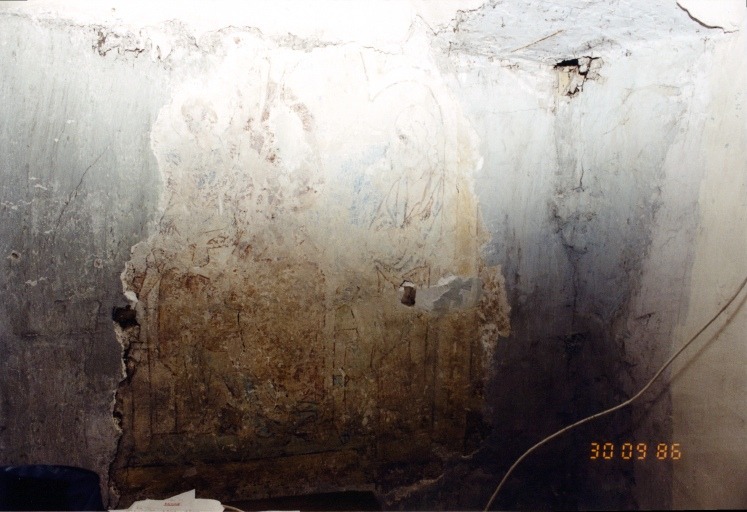 Vue d'ensemble du panneau, mur sud de l'ancien choeur. Adoration des Mages (?).