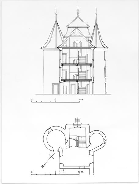 Plan et coupe des vestiges avant leur démolition.