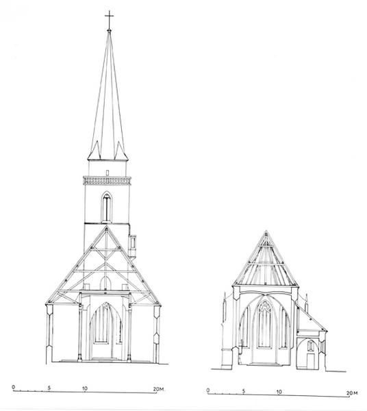 Coupes transversales sur la nef et sur le choeur.