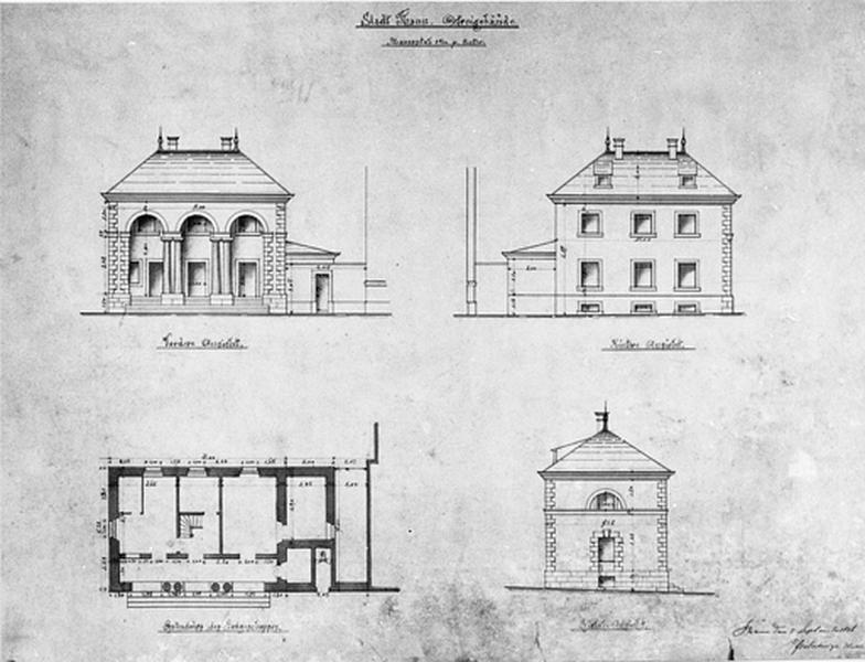 Plan et trois élévations relevées par Pletschinger, le 5 septembre 1896.