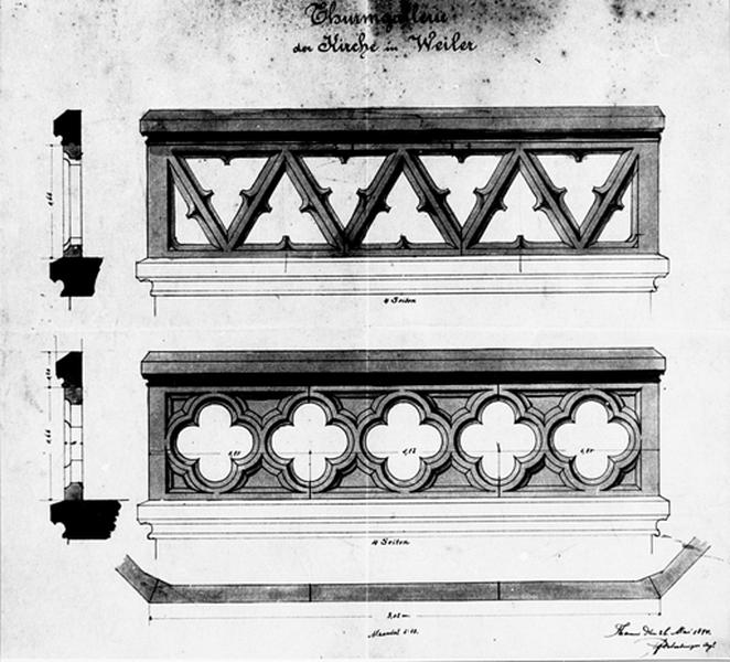 Vue de deux dessins de balustrade.