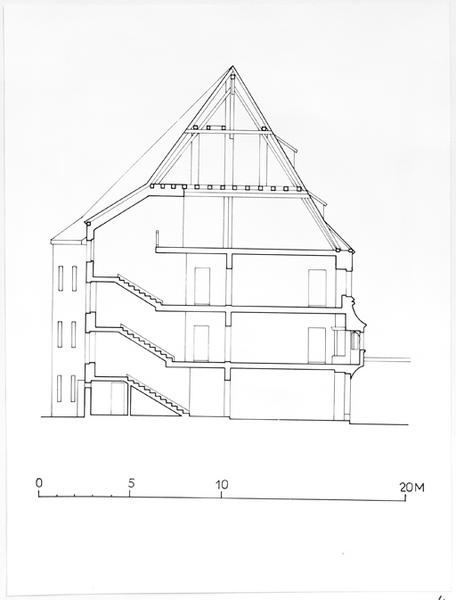 Coupe transversale (les caves en sous sol n'ont pas été relevées).