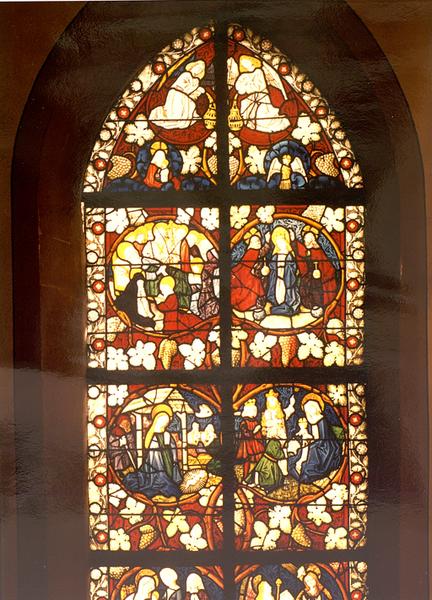 Vue des panneaux 3a, 3b, 4a, 4b, 5a et 5b : Nativité, Adoration des Mages, Mort de la Vierge, Couronnement de la Vierge et anges thuriféraires.