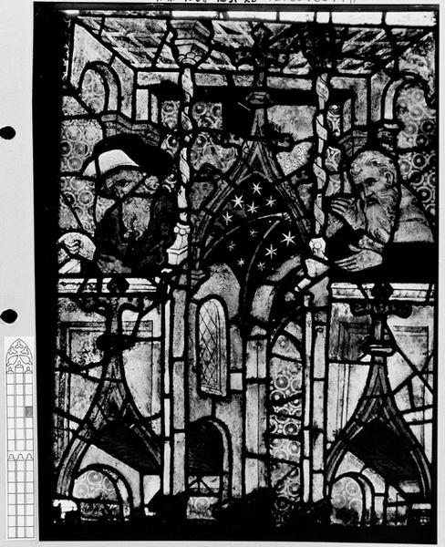 Verrière I : panneau 12c : architecture avec deux prophètes.