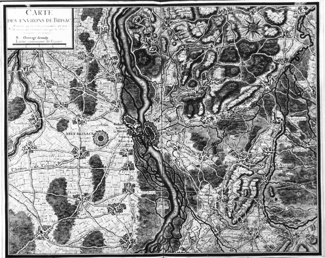 Carte des environs de Brisach, extrait du 'recueil des plans des places du Royaume divisées en provinces', 1693